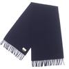 Excellent HERMES Scarf Embroidered logo with fringe Navy cashmere mens Used