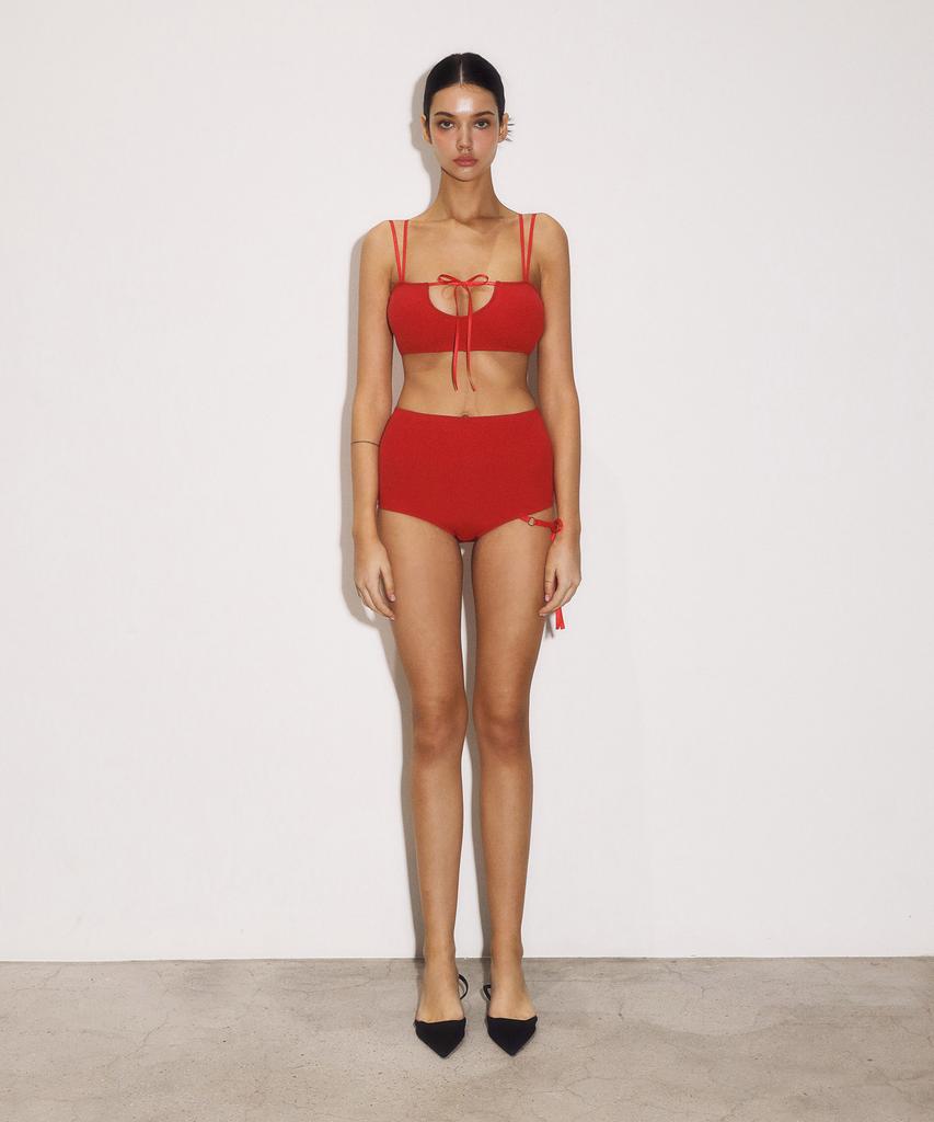 VINAJ One-Sided Ribbon High Bikini Panties (Red)