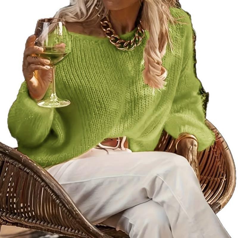 Imitation mohair one-word neck sweater women's autumn and winter knitted top fashion casual sweater women