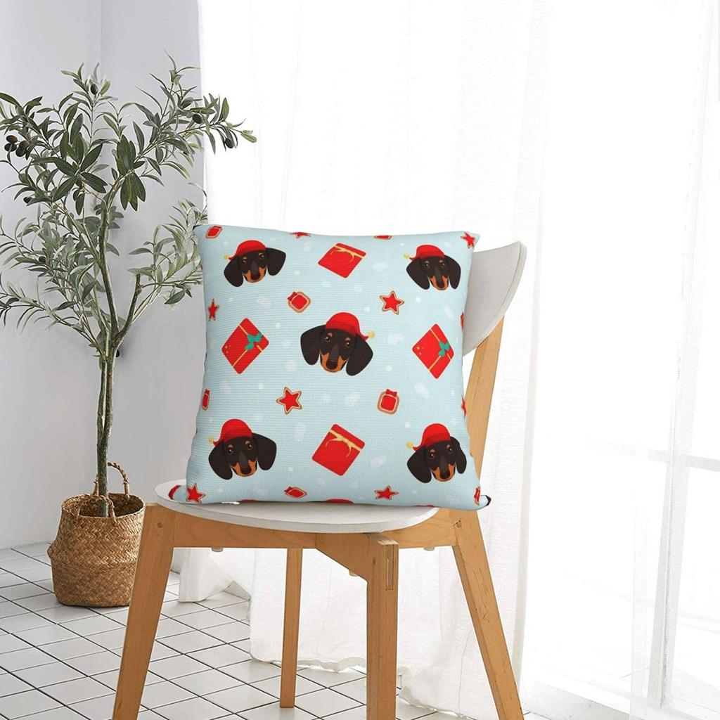 Dachshund Christmas Square Pillow Cases Dogs Animal Cushion Covers Funny Zipper Decorative Pillowcover for Living Room 18