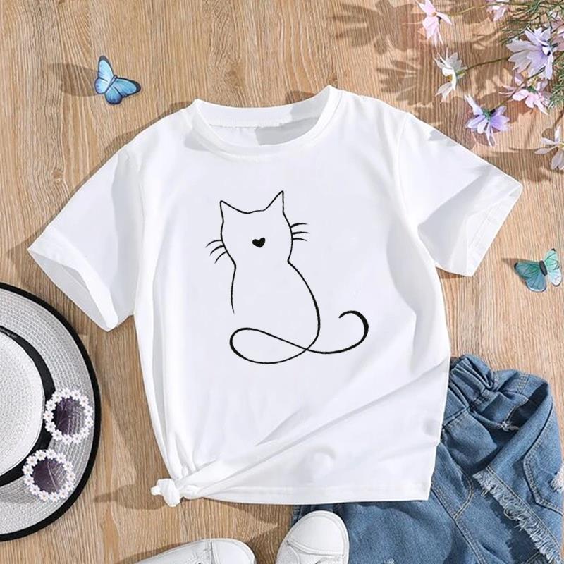 European size T Shirt Women Cat Funny Coffee Love Trend Cute Print Tee Top Fashion Female Clothing Short Sleeve Graphic T-shirts