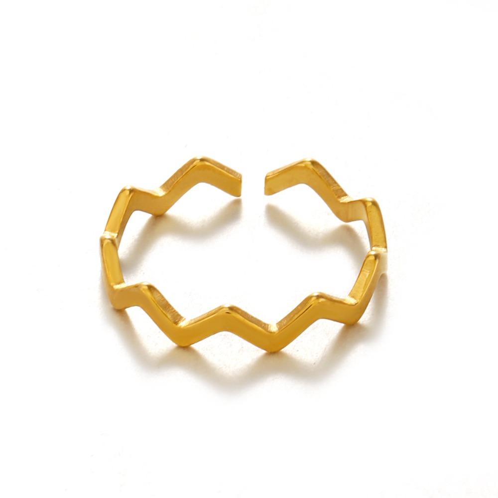 Minimalist Stainless Steel Geometric Lines Wave-shaped Opening Rings for Women Fashion Stackable Finger Jewelry Accessories Gift