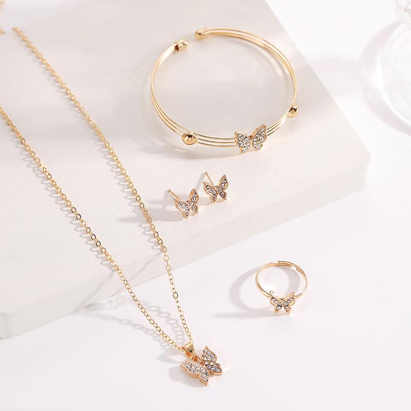 Double Heart Jewelry Set Necklace Bracelet Earrings Ring  Elegant  Jewelry Set Women Gift