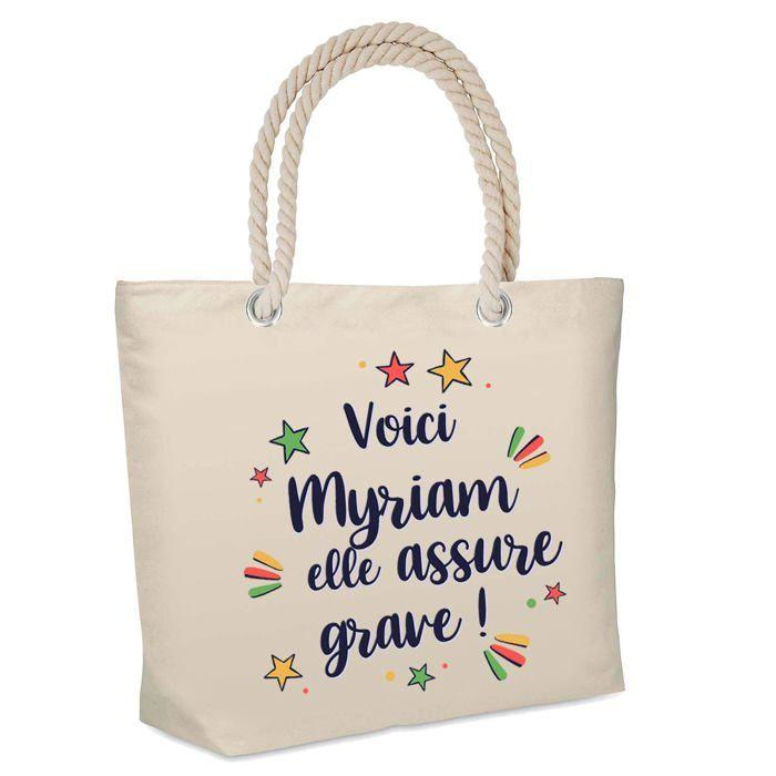 Sac cabas - PLANETEE - Myriam elle assure grave ! - Jute - Beige - Imprimé en France