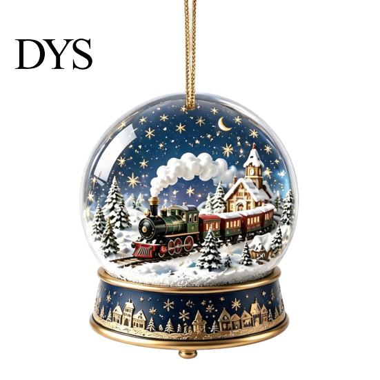 Holiday Party Supplies Christmas Crystal Ball Style Pendant with Hanging Rope, 2D Flat Acrylic Unique Keepsakes Ornament for Tree Decoration