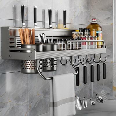 Kitchen Spice Organizer Space Aluminium Seasoning Storage Rack Knives Knife Holder Spoon Chopsticks Cutlery Holder Shelves