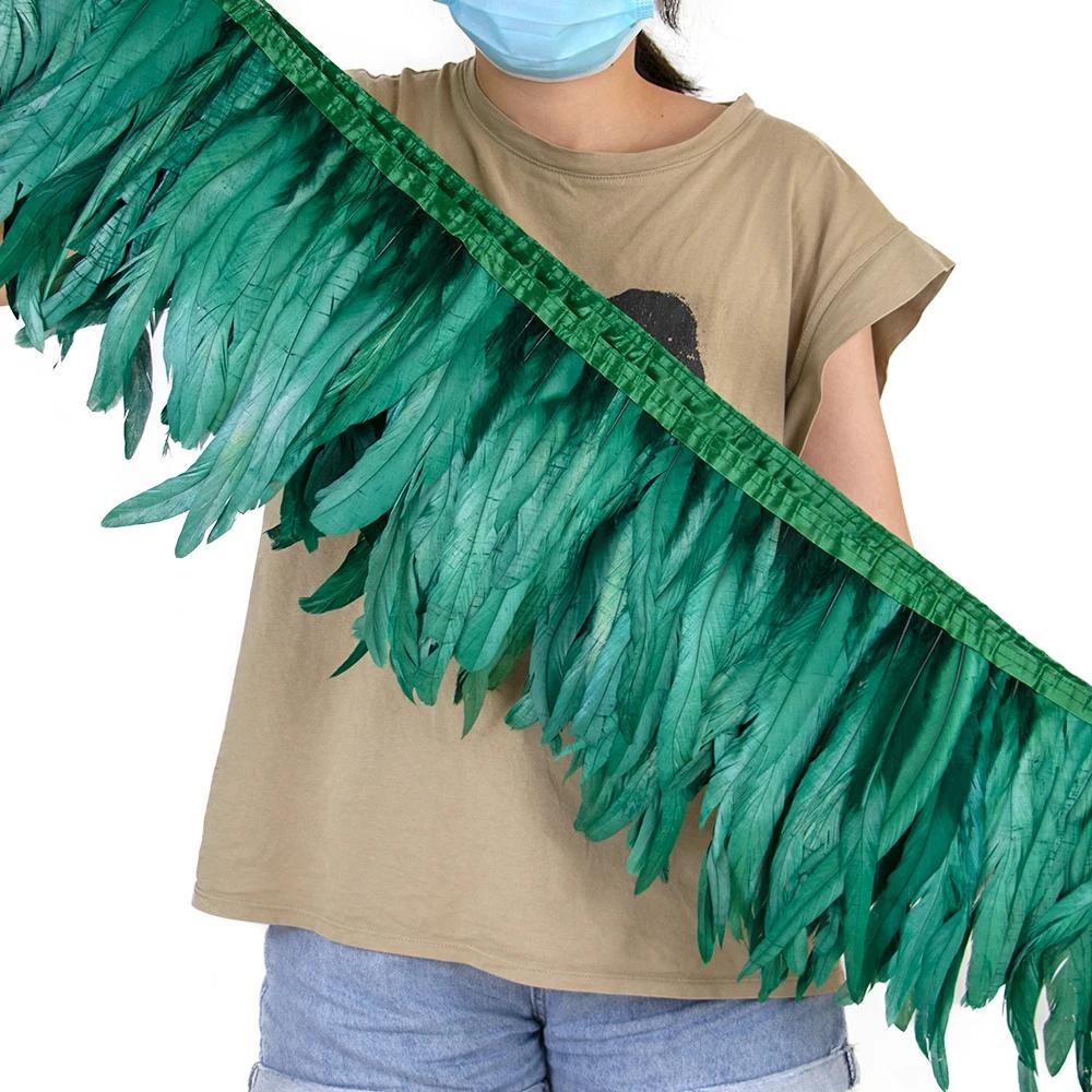 2Meters 25-30CM Rooster Tail Feather Tassel Trim for Wedding Party Dress Handicraft Accessory Cock Plumes Ribbon Chicken Feather