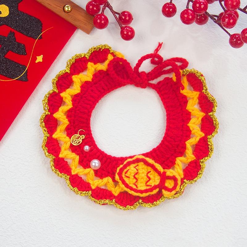 Handgefertigte Katzenhalsbänder, abreißbares Kätzchenhalsband, Haustier-Cosplay-Kostüm, gehäkeltes Haustierhalsband, Neujahrsdekoration, Weihnachtsgeschenk