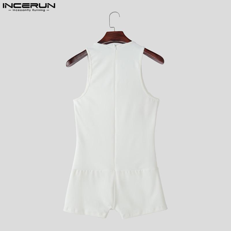 INCERUN Men Strap Sleeve Hollow Out Fitted Pajamas Jumpsuits See Through Romper Bodysuits Underwear