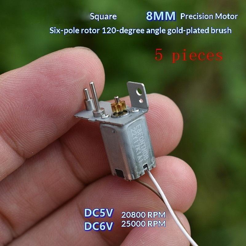 Electric Motor 6-pole Rotor Mini Micro 8mm Square DC 3V 5V 6V Durable Motor for Student Learning DIY Tools