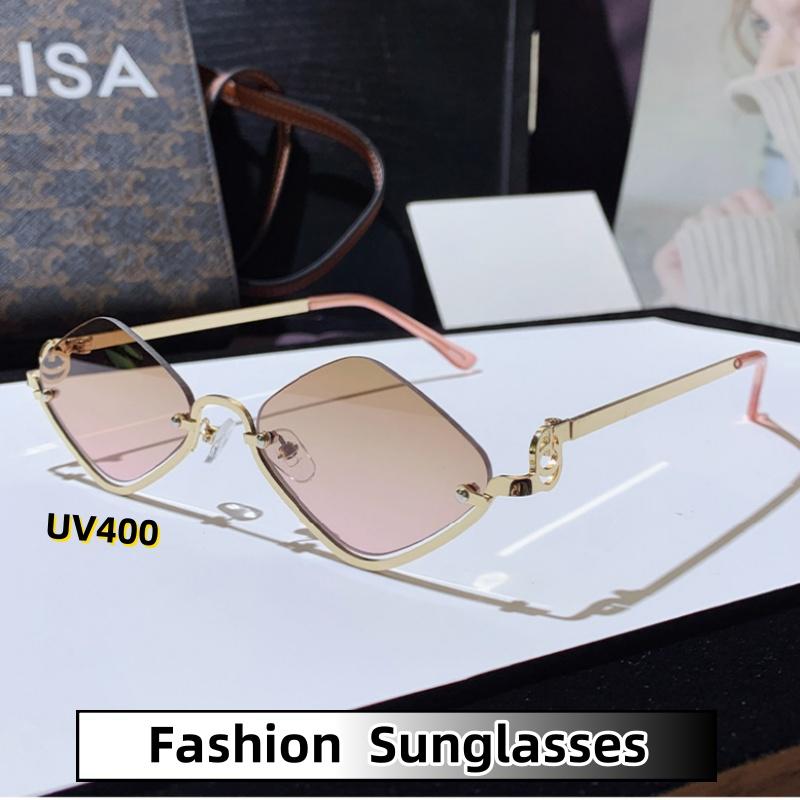 Fashion Metal Small Frame Sunglasses Men Women Half Frame Rhomboid Outdoor Uv Protection Eyewear Eye Protection Shades Eyewear