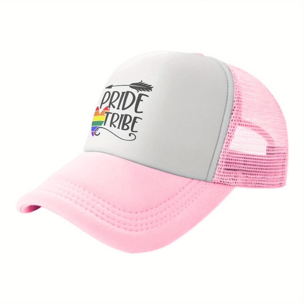 Pride Tribe Rainbow Heart Mesh Trucker Hat Unisex Casual Polyester Adjustable Snapback Cap