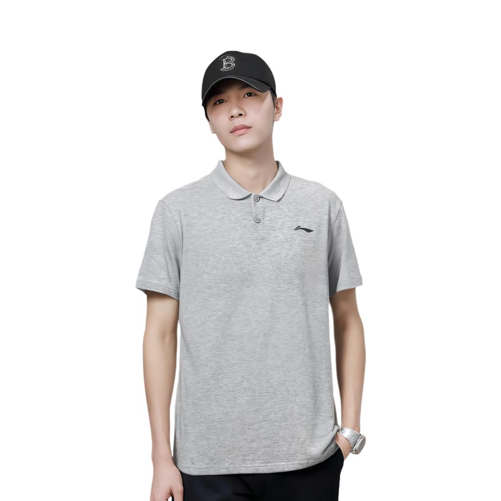 Li Ning Plain Casual Short Sleeve Polo Shirt Men Tops Floral-Gray APLU253-6