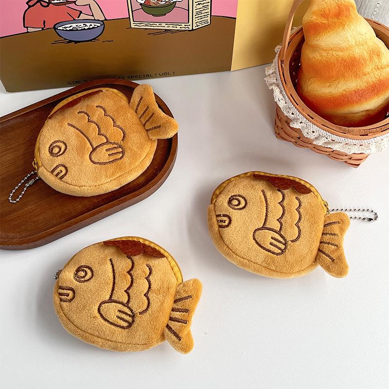 Entzückendes Taiyaki Plüsch-Münzfach & Schlüsselanhänger - Kopfhörer, Lippenstift, Kabel & kleine Gegenstände Fischtasche