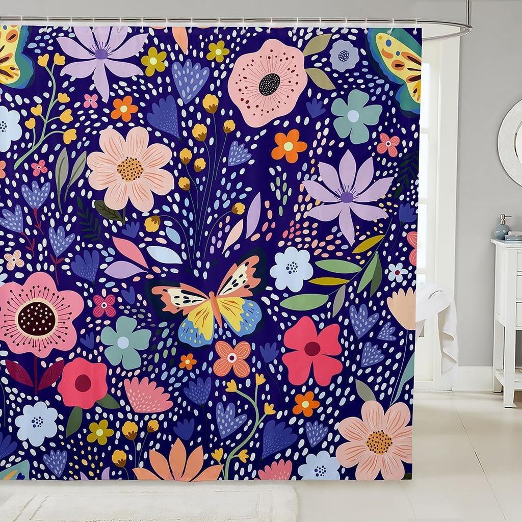 Cartoon Dogs Shower Curtain Set,Polka Dots Printed Shower Curtain Set,Girls Boys Adult Cute Pet Animals Waterproof Fabrics Pug