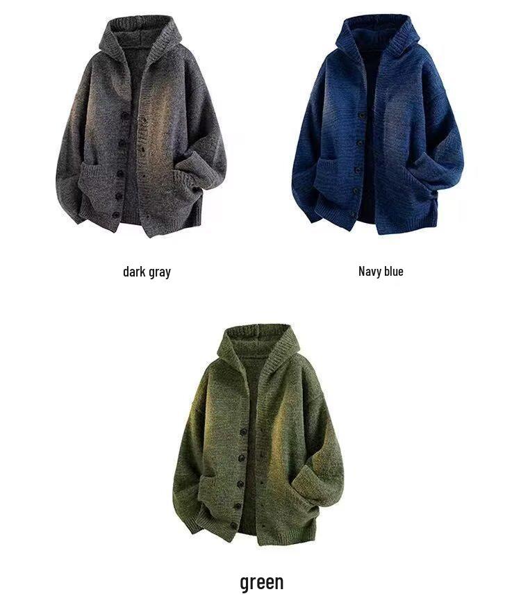 High-Quality Couple's Hooded Cardigan Jacket: Unisex Spring/Autumn Knit Sweater in Lazy Style