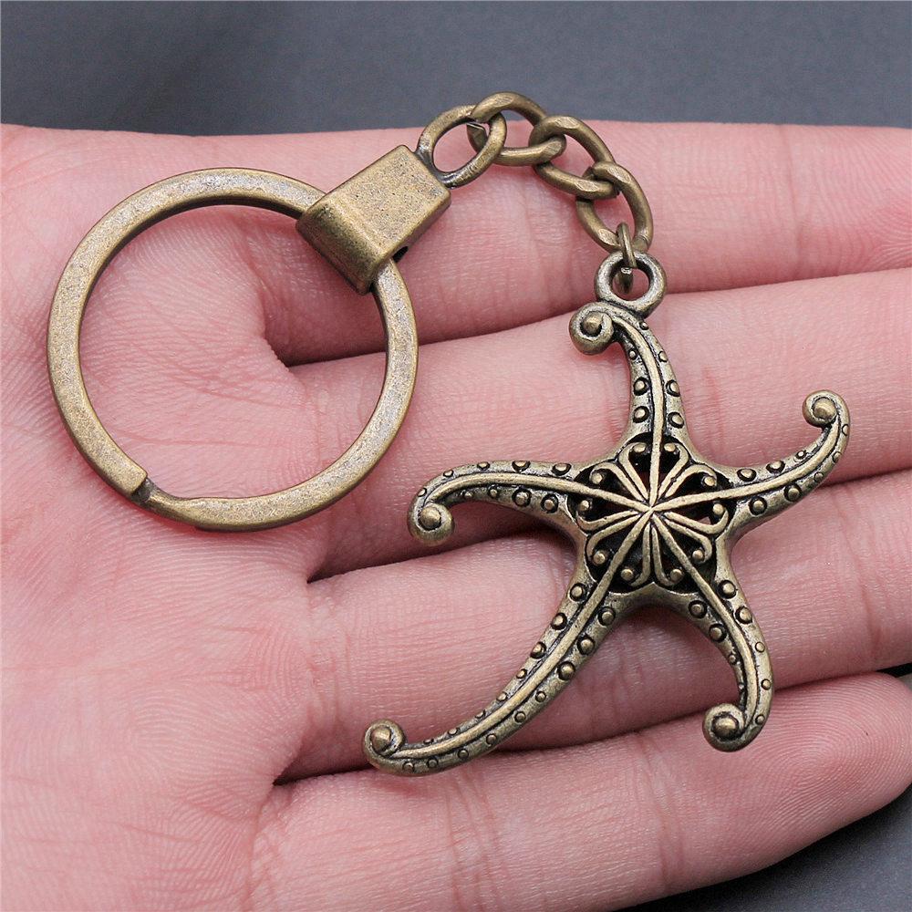 Marine Life Turtle Ocean Creature Pendant Antique Bronze Metal Keychain with 30mm Ring for Men Fashion Gift