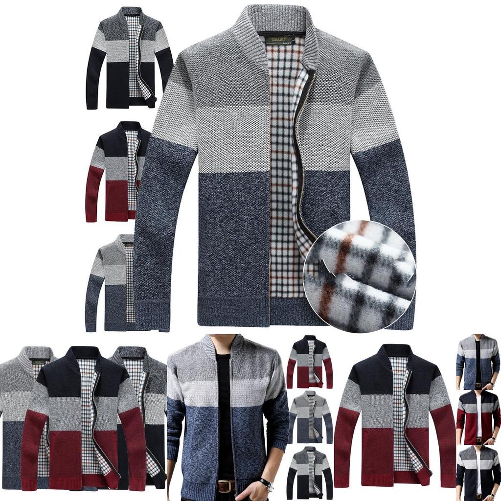 Mens Zip Up Cardigan Sweater Shawl Knitted Jumper Coat Jacket Warm Knitwear Tops