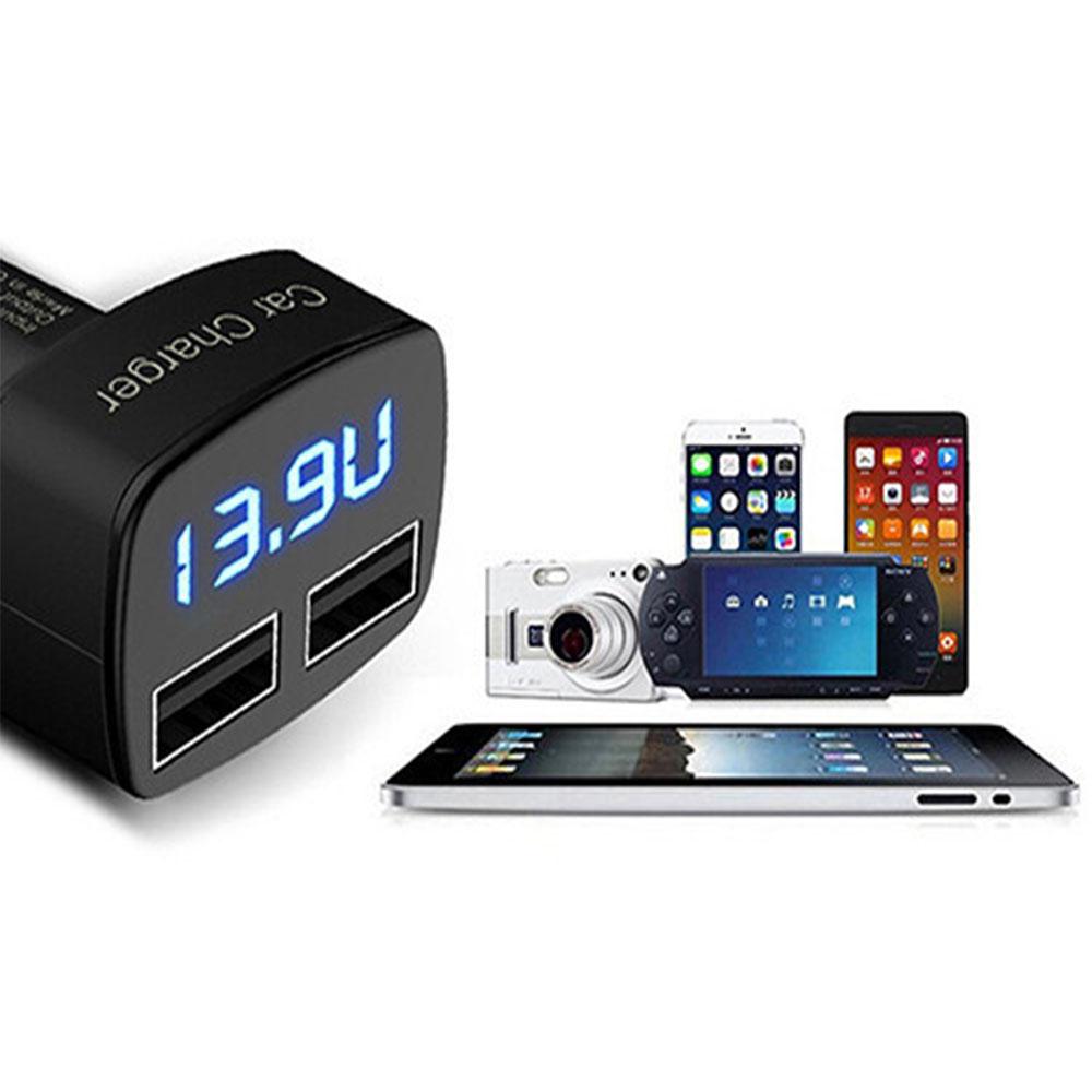 Dual USB Car Charger DC 5V 3.1A Universal with Temperature/Voltage/Current Meter Tester Adapter Digital LED Display Charger 4in1