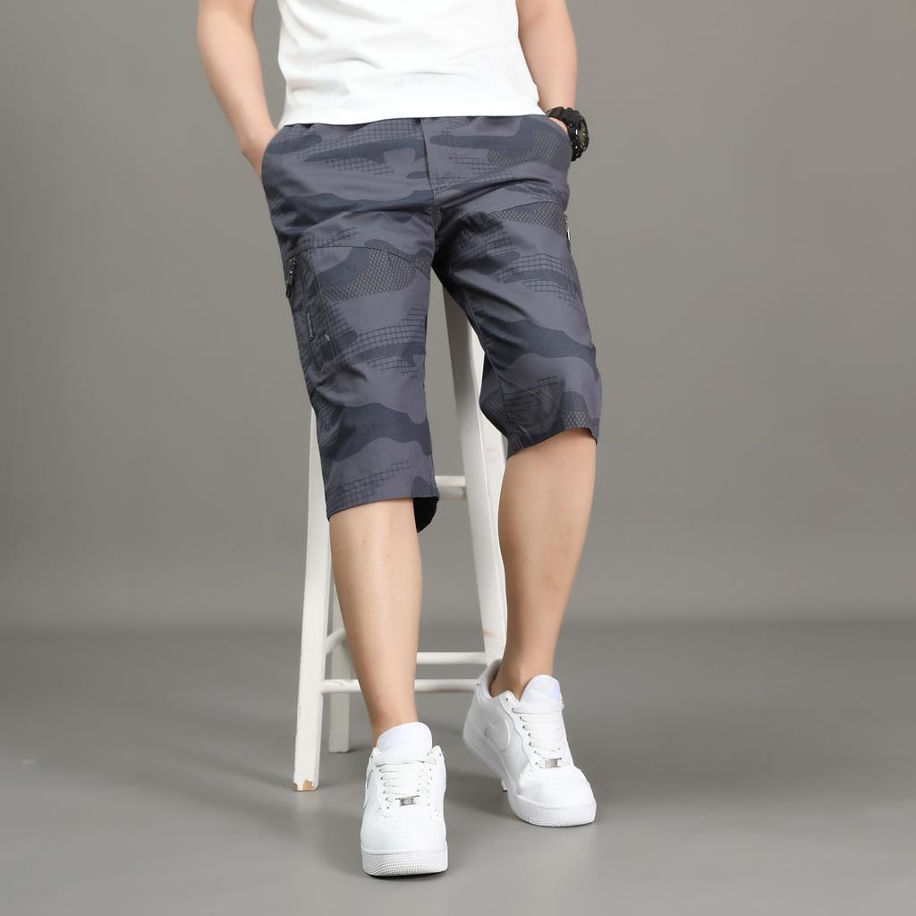 Camouflage Cropped Pants Men's Slim-fitting Casual Shorts Men's Loose Pure Cotton Pants Thin Dad Pants Beach Pants