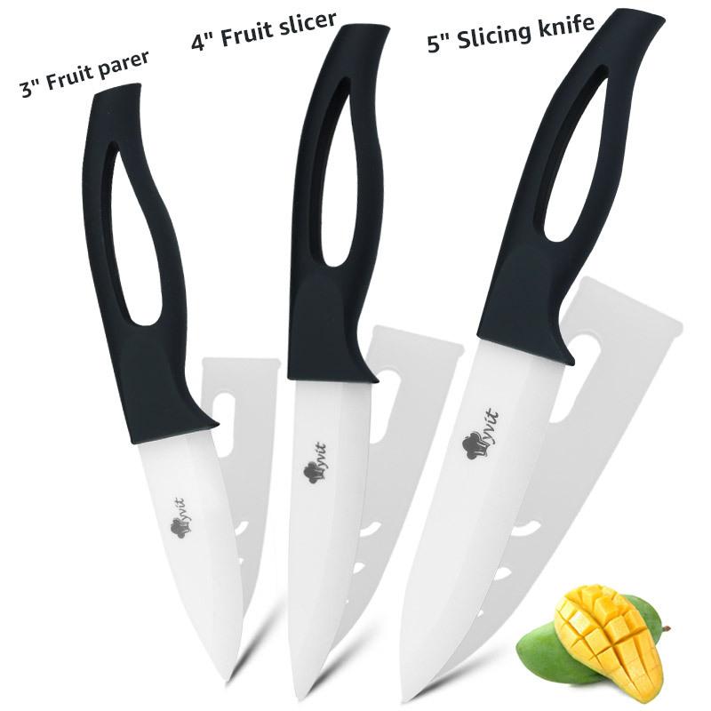 Ceramic Fruit Knife for Kitchen 3 4 5 Inch Black Blade Chef Knife with Sheath Utility Slicing Cooking Tool for Vegetable Rustproof Zirconig