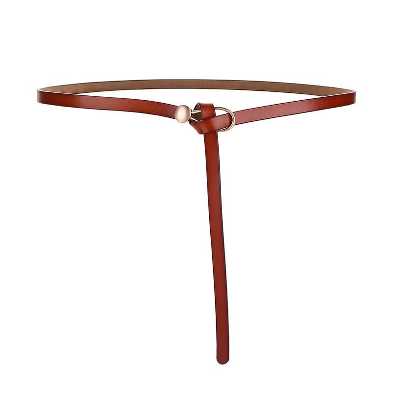 Casual Ladies Leather Thin Belt With Minimalist Knot Design And Alloy Closure