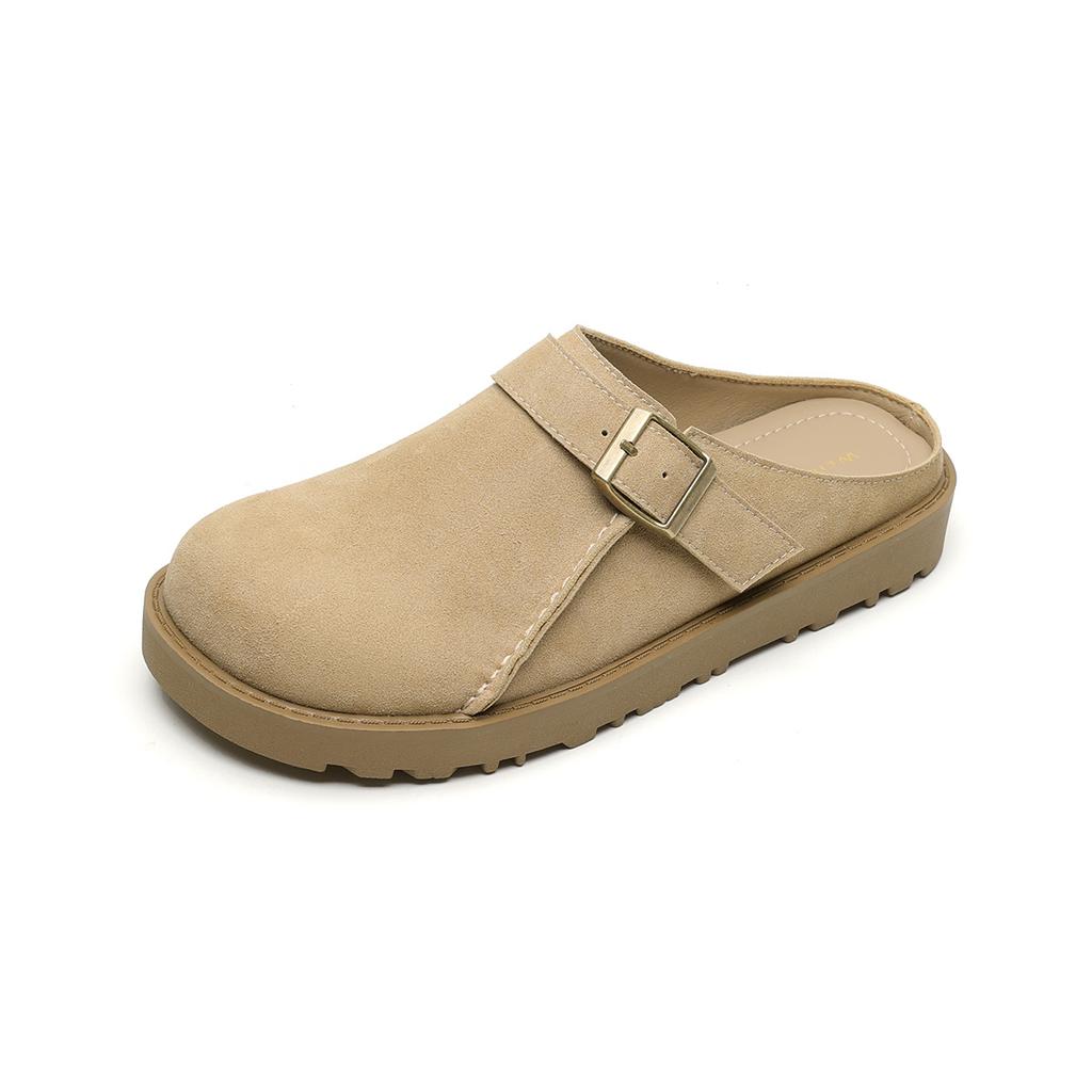 Leather bag head half drag women wear thick soles one foot half slippers women