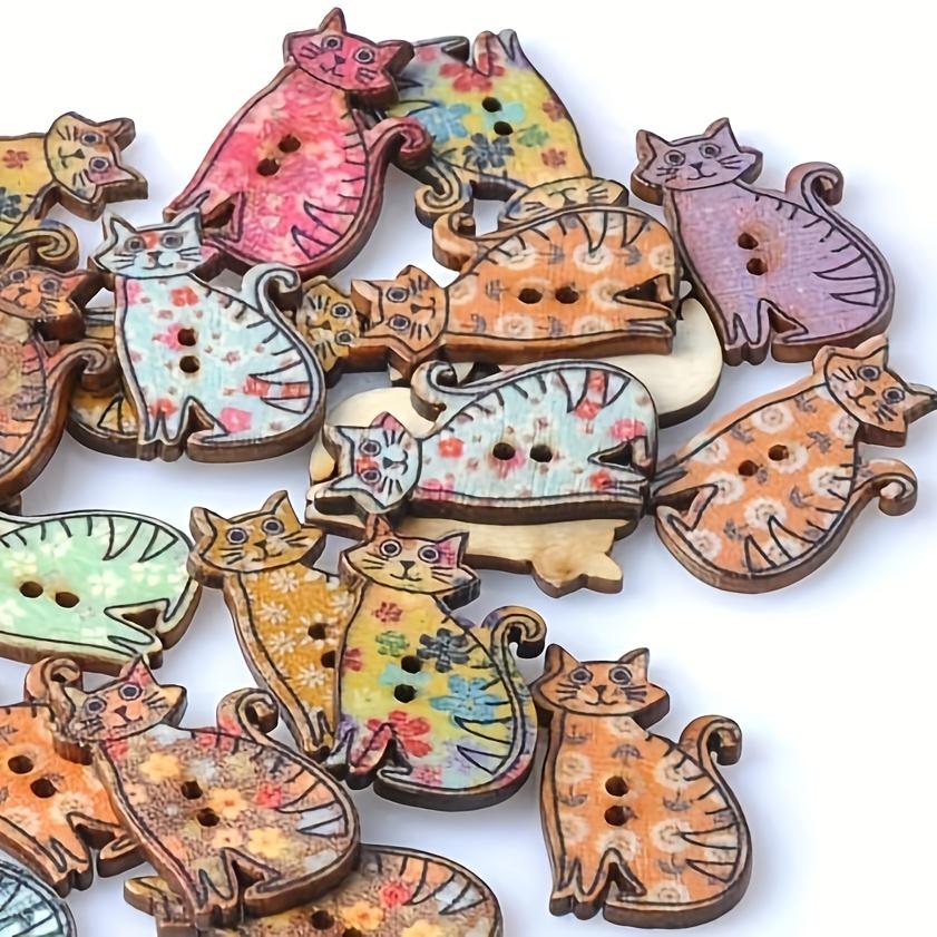 Cartoon Cat Wooden Button Kitten Wooden Button Animal Wooden Button 25Pieces/Pack