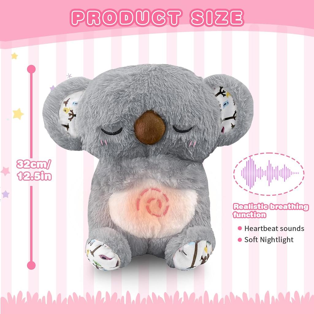 Breathing Koala with Light Sound Baby Sleeping Companion Soothe Koala Musical Stuffed Plush Toy Newborn Sensory Comfortable