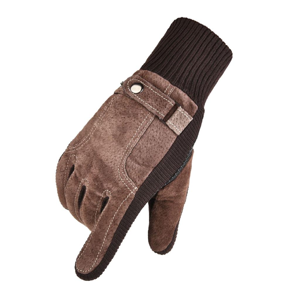 Pigskin Gloves Men's New Autumn and Winter Ski Gloves Outdoor Cycling Bicycle Leather Gloves Warm and Thickened Anti-slip