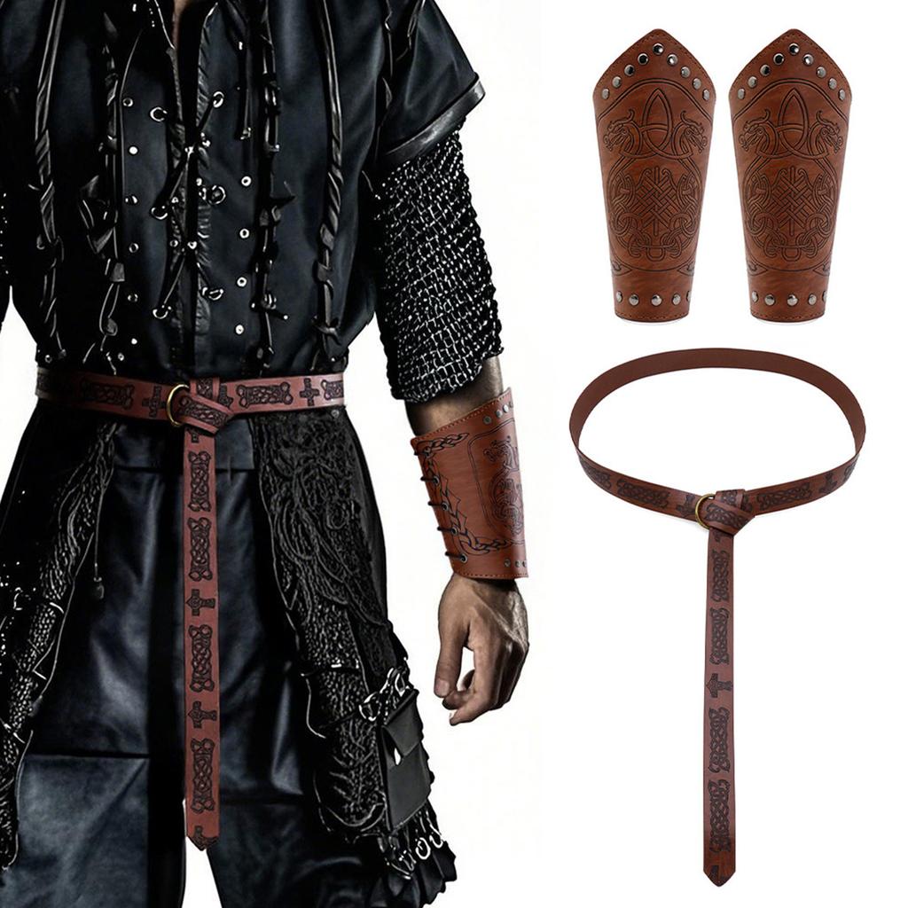 Renaissance Wikinger Kostüm Zubehör, Mittelalterliche Piraten Leder Armschienen Gürtel Halloween Renaissance Cosplay Kostüme