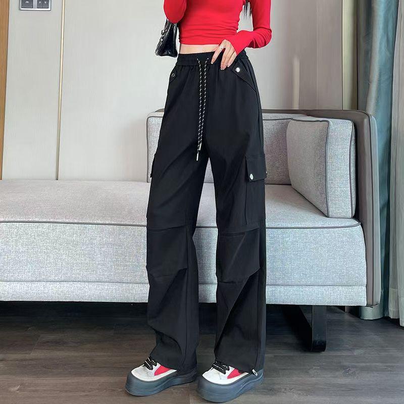 2026 Women's High Waist Workwear Pants - Spring/Autumn Style, Loose Fit, Slimming, Multi-Pocket, Straight Wide Leg.