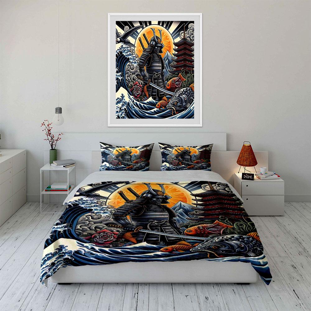 Samurai Art Three-Piece Set Soft Comfortable Duvet Cover Bedding Set Included 1*Duvet Cover & 2*Pillowcases, Gift