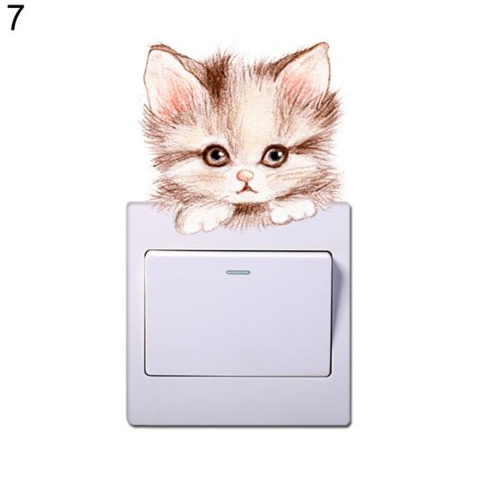 Cute Animals Wall Switch Dog Cat Removable Sticker Home Kids Room Decal Decor