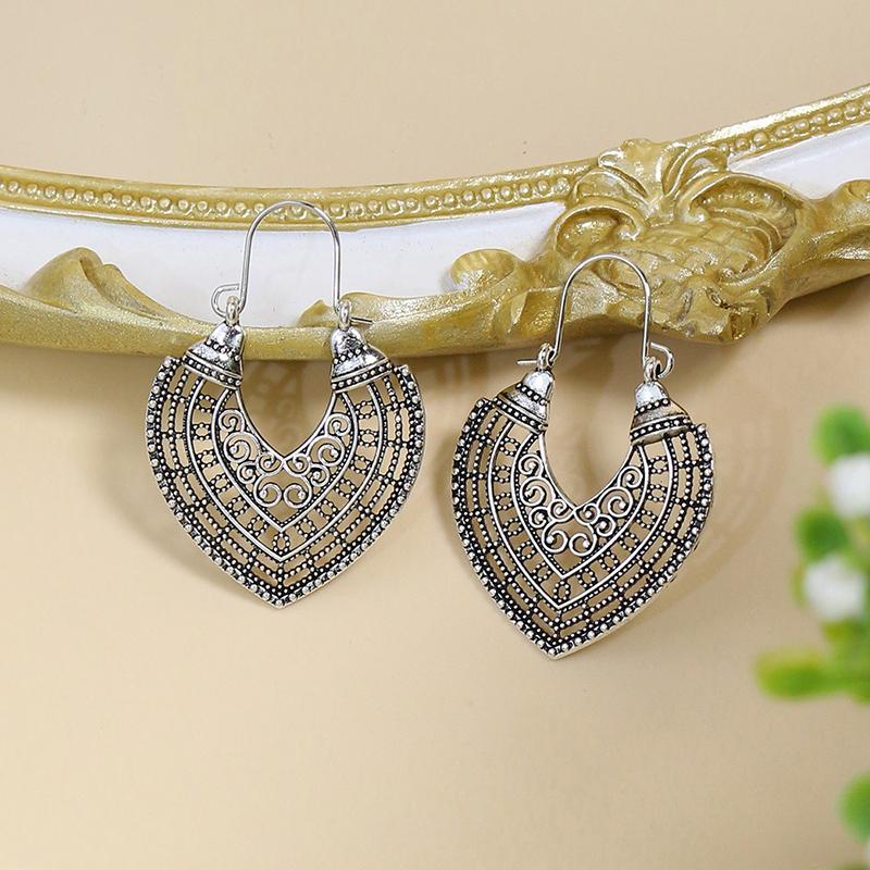 Vintage Drop Earrings For Women Ethnic Gypsy Geometric Hollow Carved Flower Leaf Jewelry Antique Silver Color Fashion Earrings