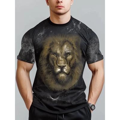 Summer Print 3D Loose Men's Casual Trend Short Sleeved Pattern Lion T-shirt Top