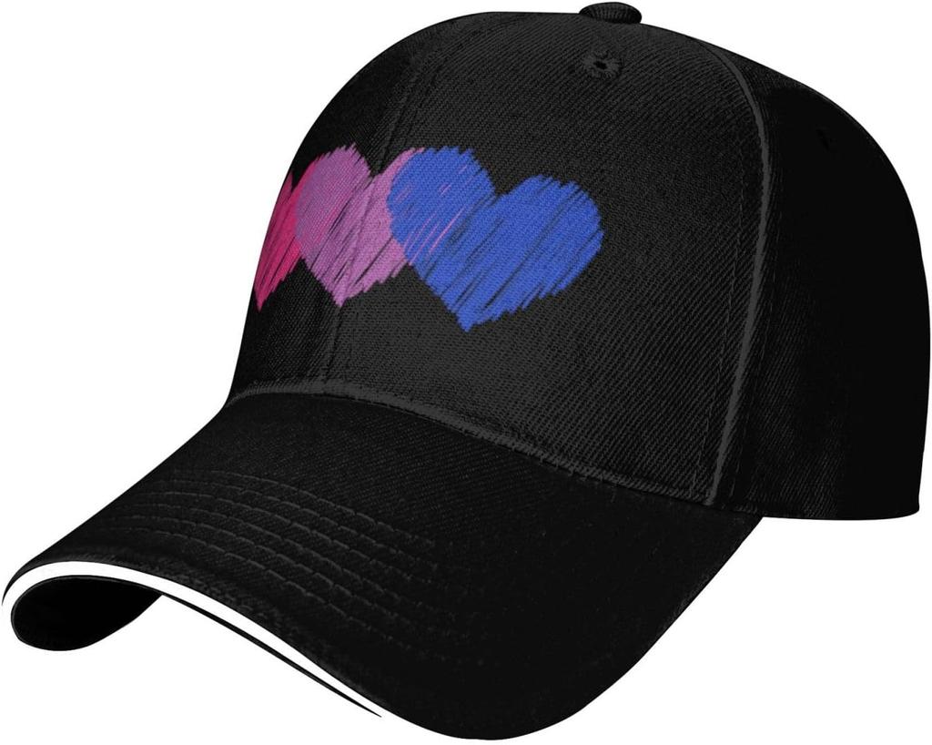 Bisexual Pride Hearts Print Red Baseball Cap Polyester Adjustable Casual Sun Protection Hat