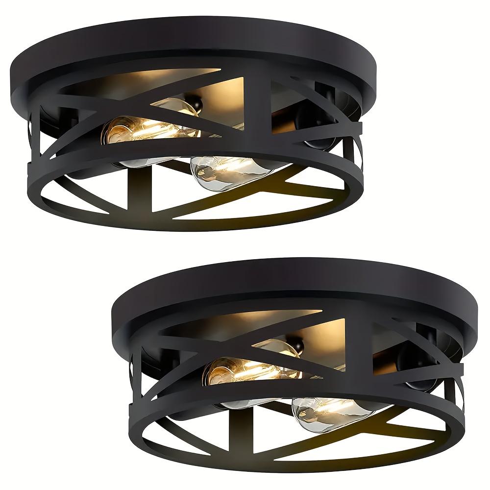 Metal Black Cage Farmhouse Flush Mount Ceiling Ligh, Industrial Close To Ceiling Light, Rustic Style, IP44, Suitable for Hallway, Kitchen, Bedroom, En