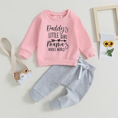 Toddler Girls 2PCS Pants Sets Long Sleeve Letter Print Pullover Tops and Drawstring Pants Sets
