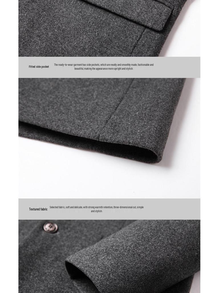 Men's Mid-Length Woolen Overcoat with Cotton Padding