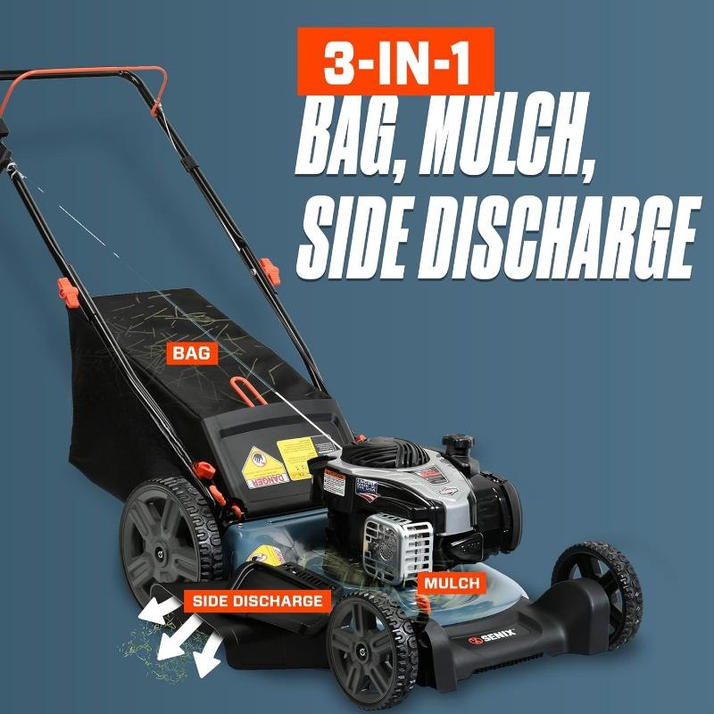 LSPG-M7 21-Inch Gas Push Lawn Mower with140 cc 4-Cycle Briggs & Stratton Engine, Bagging,Mulching, and Side Discharge,6-Position