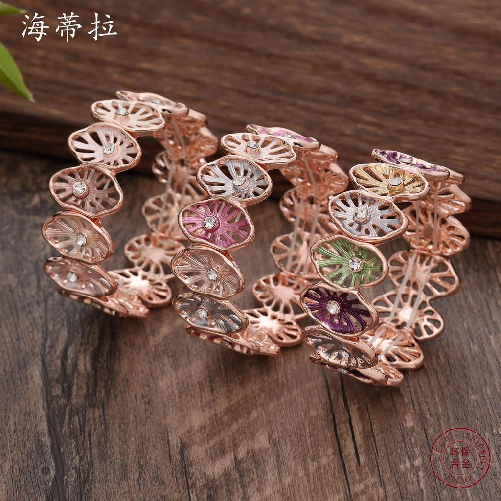 New oval petal splicing diamond bracelet, color painting oil women's high-end alloy elastic bracelet