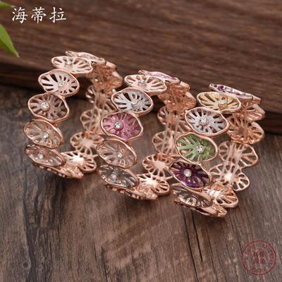 Neues ovales Blütenblatt-Spleiß-Diamantarmband, Farbmalerei-Öl, Damen-Hochleistungslegierung, elastisches Armband