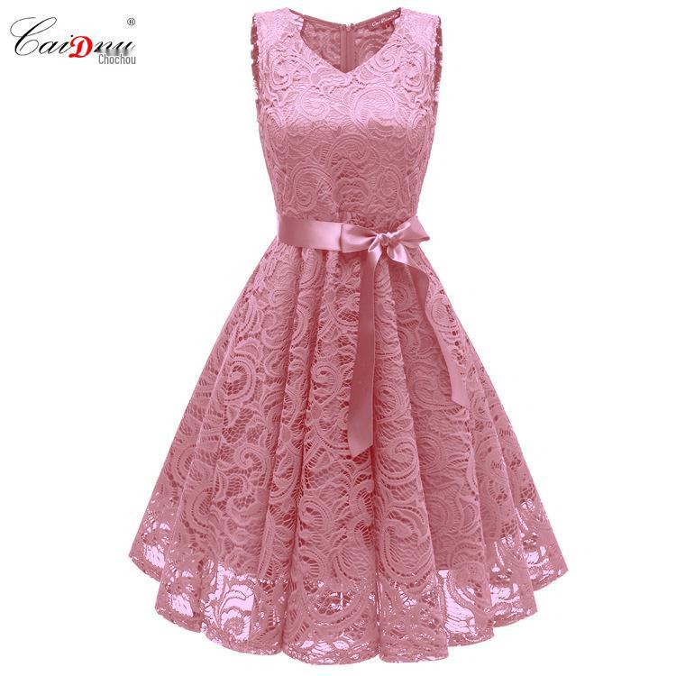 

Платье подружки невесты с V-образным вырезом, кружевным верхом и полной юбкой XXL розовый