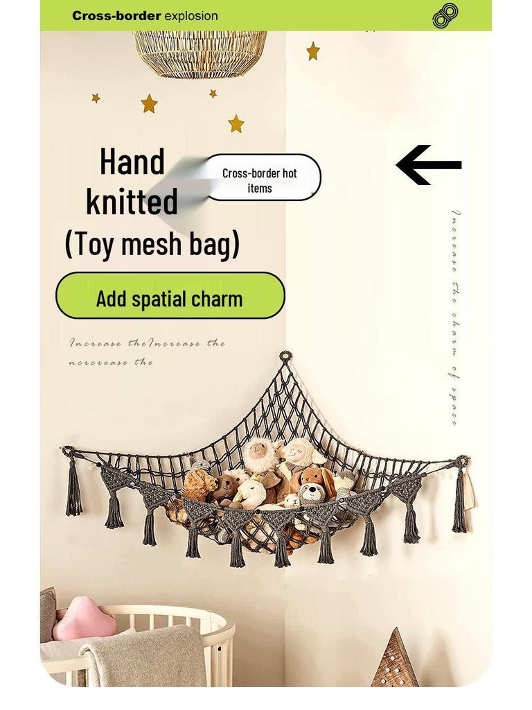 Triangle Wall Toy Storage Mesh Bag - Handmade Plush Hammock