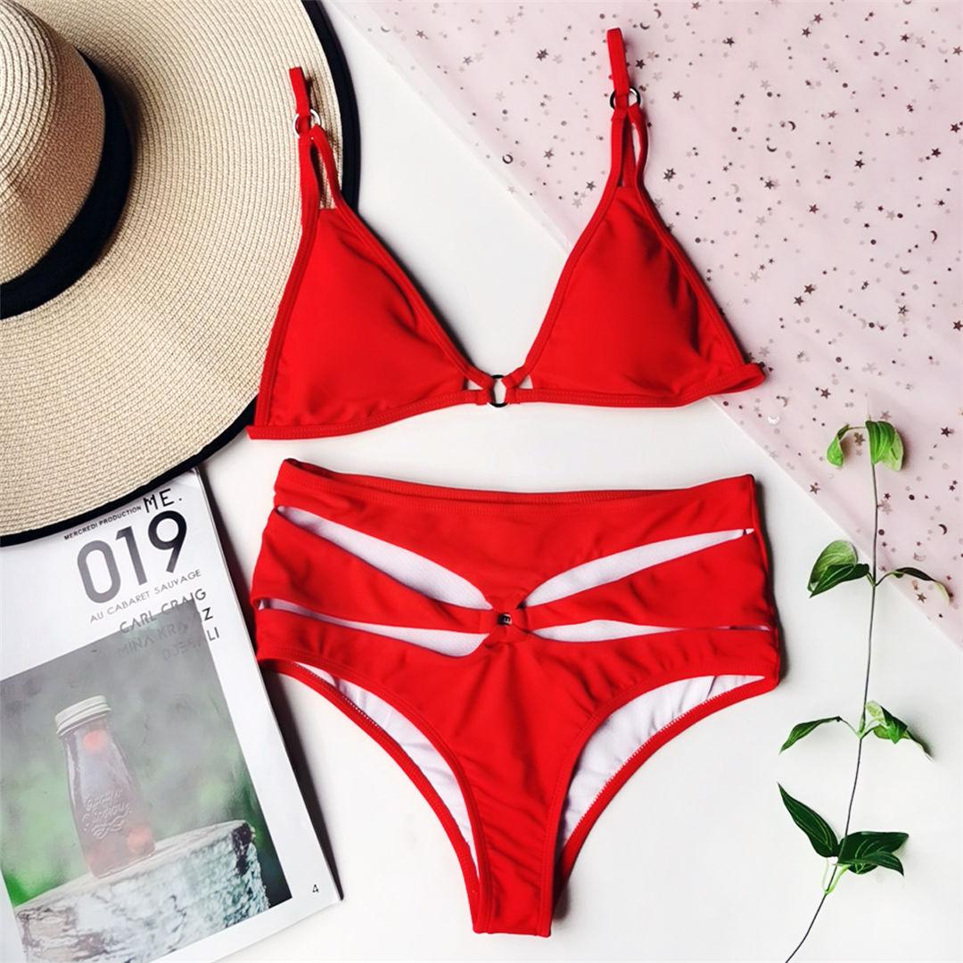 

Сексуальный вырез с мягкой подкладкой и высокой талией, женский купальник, женский купальник, комплект бикини из двух частей, купальный костюм, купальный костюм для леди L красный