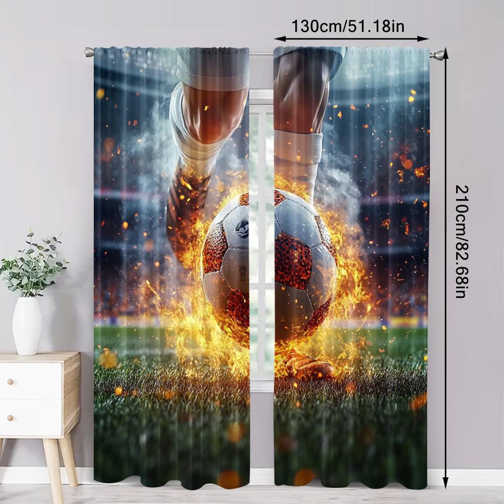 2pc,  Window Treatment Curtains Football forward Durable 100% Polyester Fabric,Without Electricity Family Party Decoration Use
