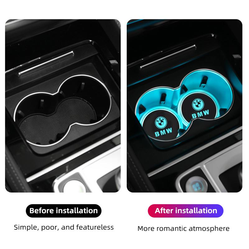 Motorcycle Sticker/7 Color LED Car Cup Holder Light Luminous Coaster Water Cup Pad For BMW M M3 M5 M6 M2 X1 X2 X3 X5 X6 E91 G30. FC3