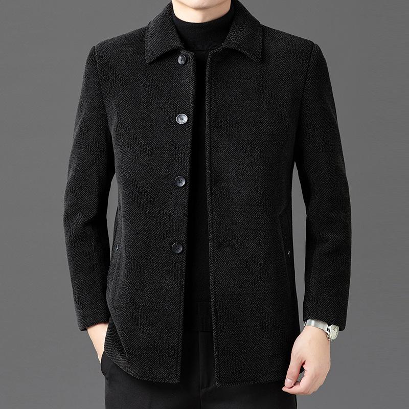 New Autumn and Winter Velvet Coats for Men, Single-breasted, Thickened Woolen Coats for Men, Middle-aged and Elderly Dads