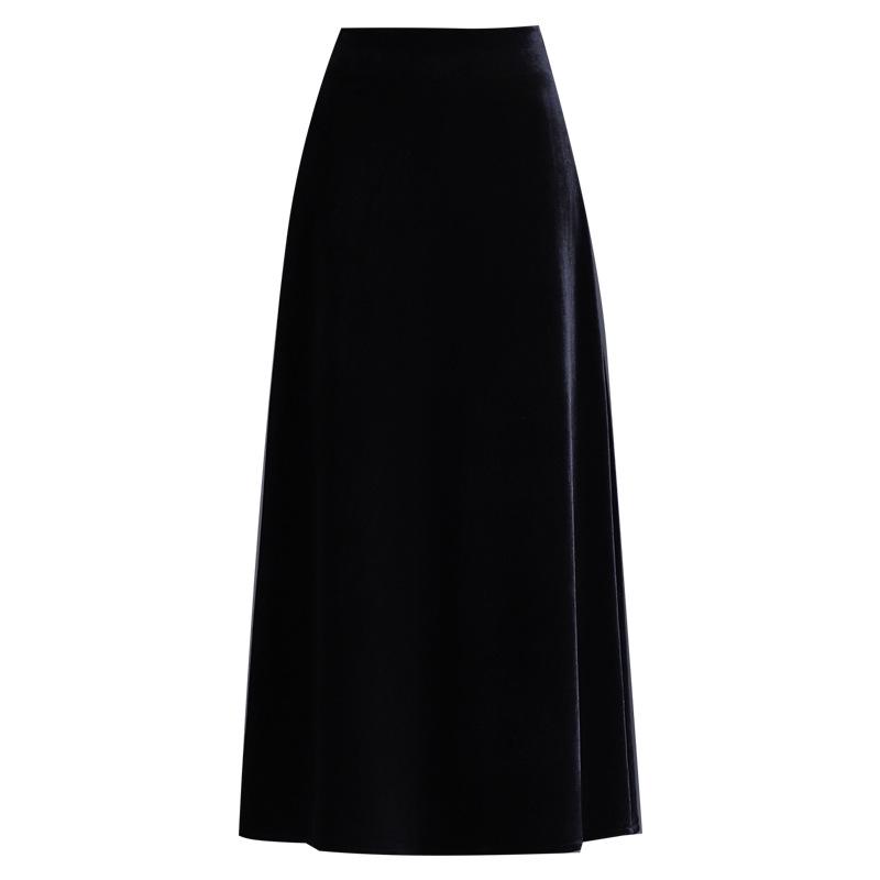 Golden Velvet A-line Skirt, Winter 2025, Elegant Korean Style, High-Waisted, Mid-Length, Slimming, Large Hem.